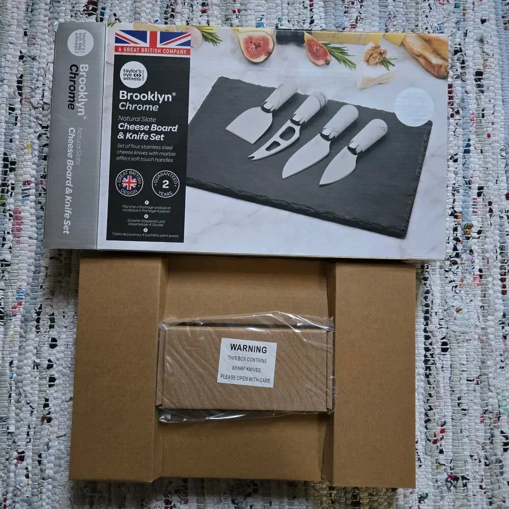 New Taylor's Eye Witness Brooklyn 4 Piece Cheese Knife & Slate Cheese Board Set